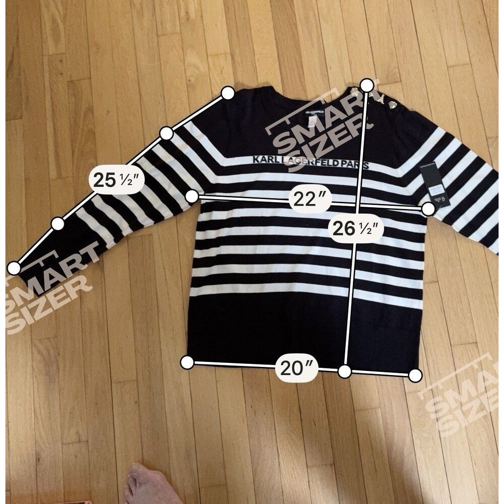 Karl Lagerfeld Paris Women Black White Striped Logo With Pin Sweater Size XL NWT - Picture 3 of 8
